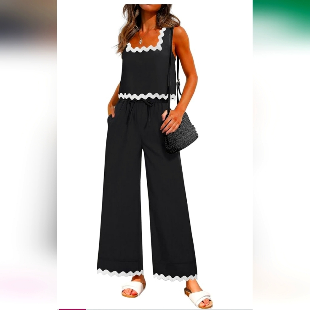 2 Piece Set Casual Tank Top and Wide Leg Pants‎  Lounge black Sz S